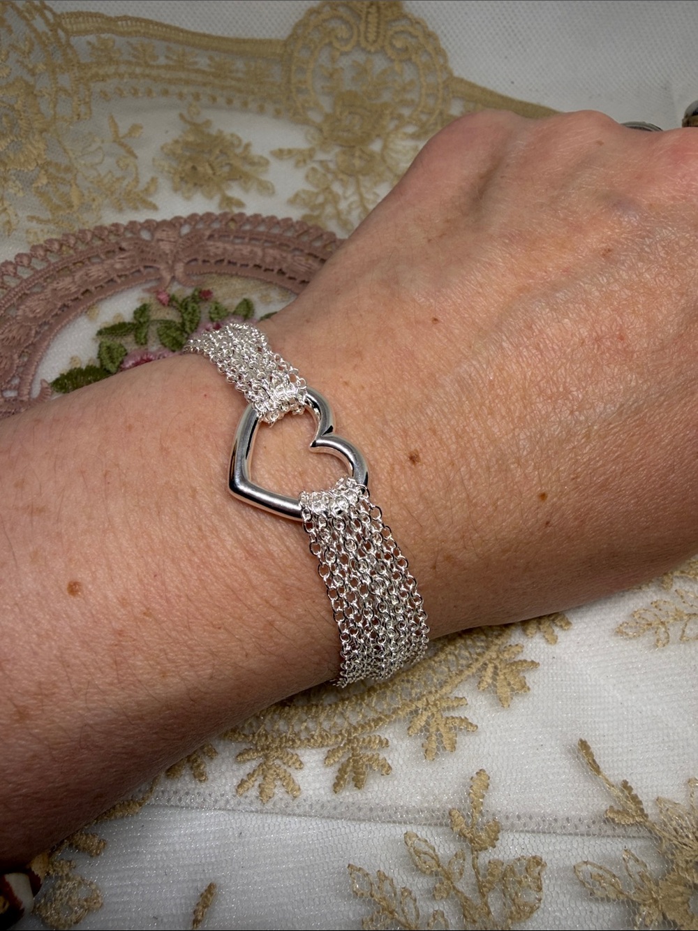 925 Sterling Silver Multi Chain Heart Bracelet | Heavy Artisan Statement